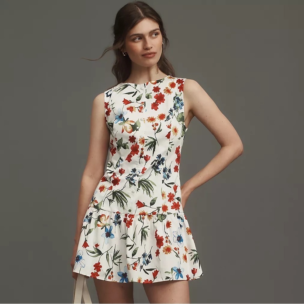 NWT! By Anthropologie Floral Sleeveless Drop-Waist Mini Dress 🅰️